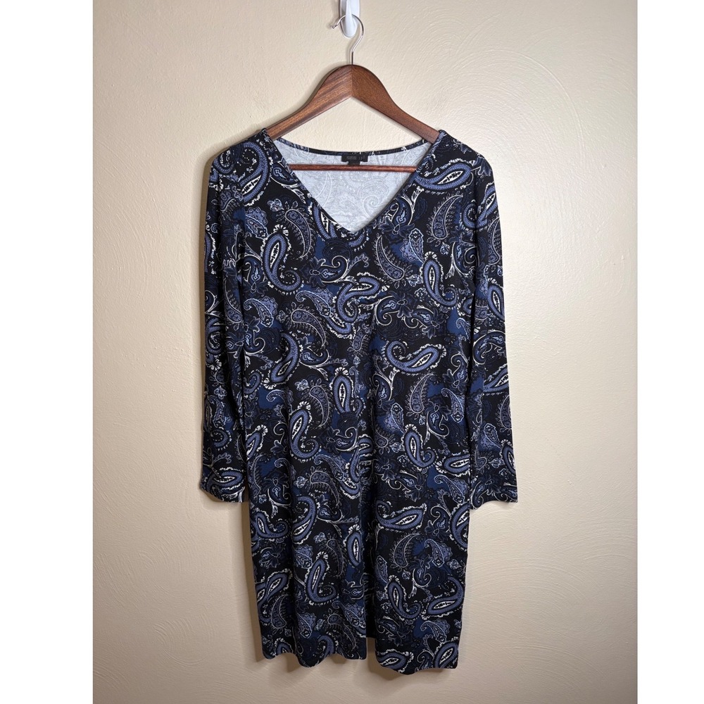 J. Jill Wearever Womens Dress XS Blue Paisley V-Neck Long Sleeve Jersey